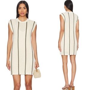 Anine Bing Lanie Dress Ivory with Army Green Stripes Crochet Dress Size Small